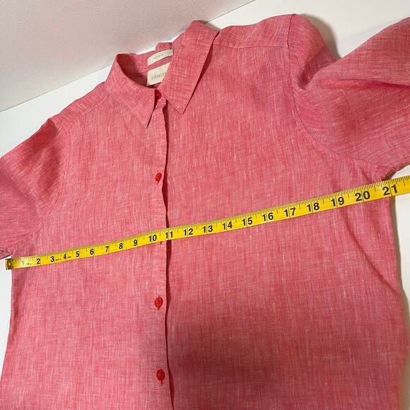 Chicos 100% Linen No Iron Button Up Shirt Pink Red Coral Size 1 Collar Summer - Picture 5 of 9
